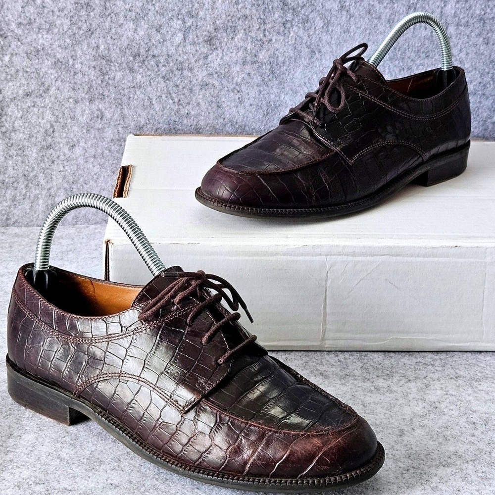 Lauren Ralph Lauren Mens Dark Brown Croc Embossed Leather Apron Toe Oxfords 7.5